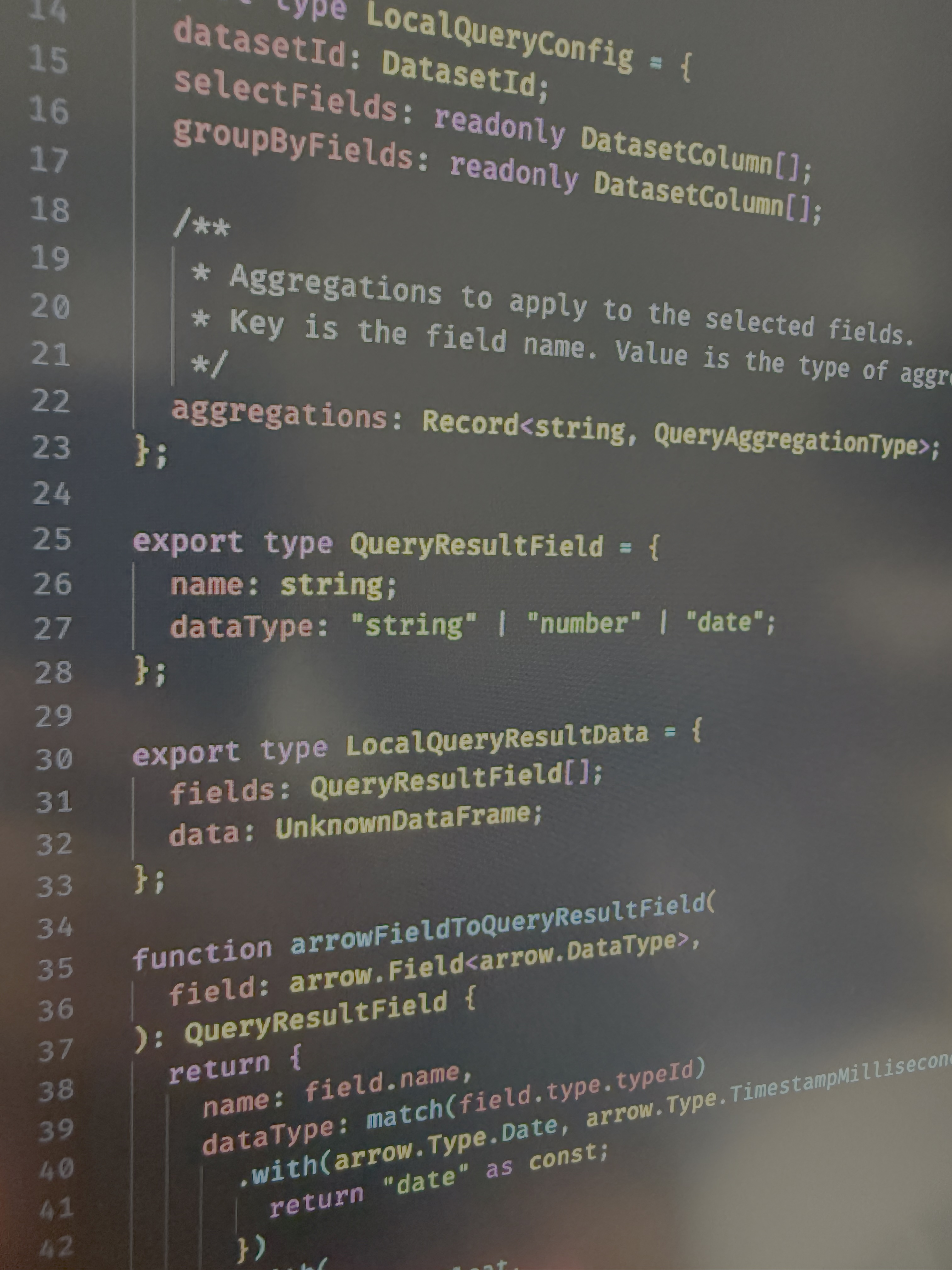 A closeup photo of a screen showing a snippet of Avandar source code